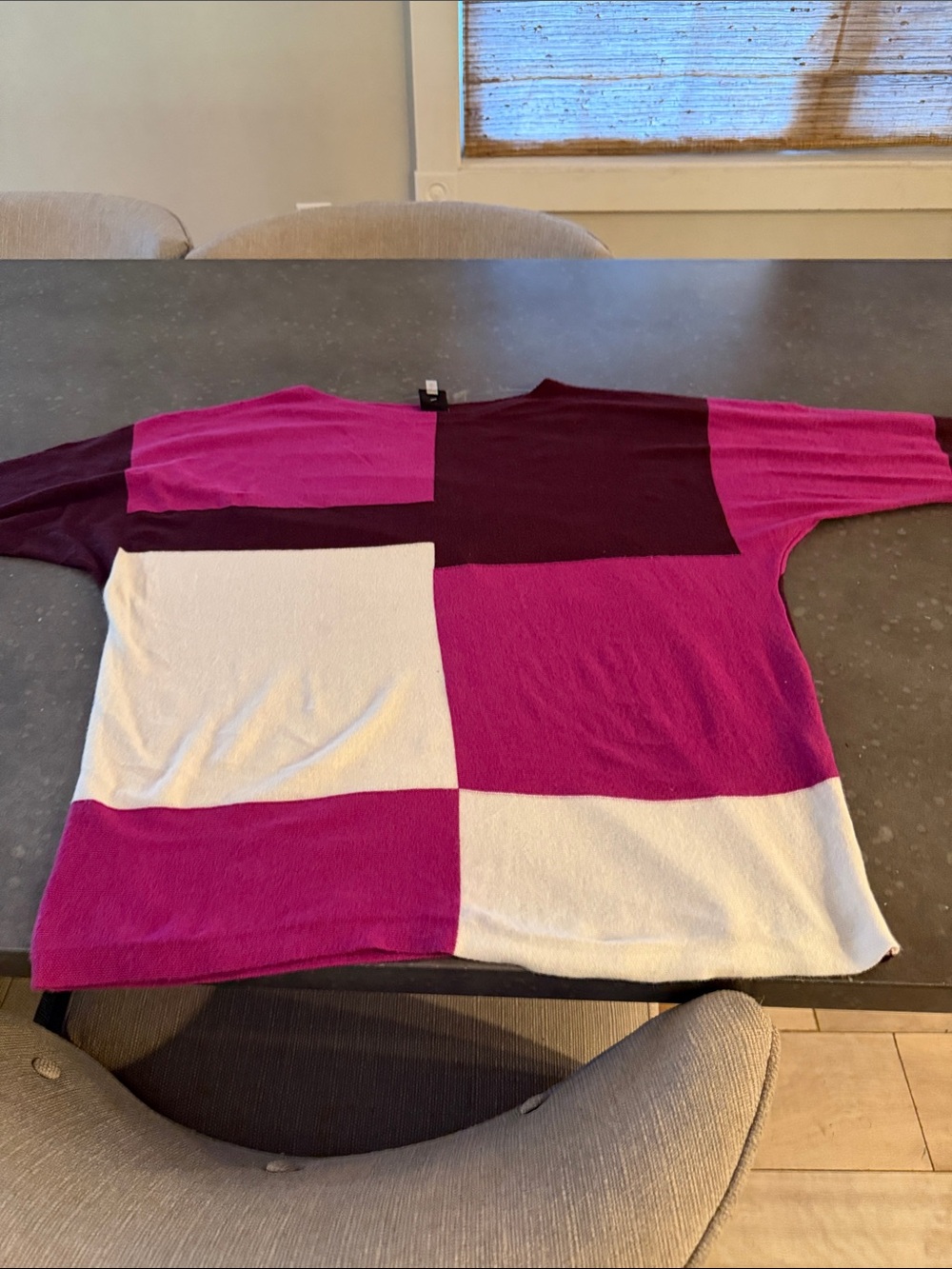 Colorblock Crewneck Sweater in Magenta, Plum & White BNWOT